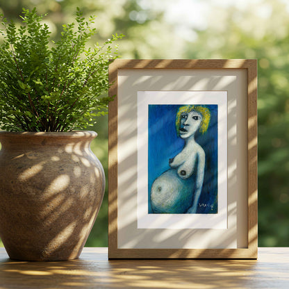 Expecting — 5×7 Acrylic Mixed Media Abstract Portrait