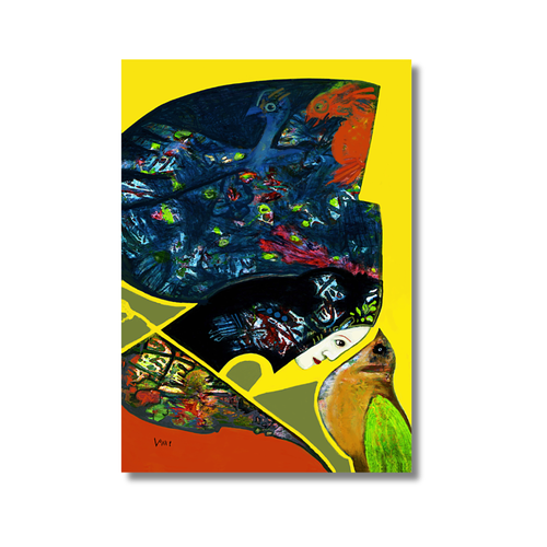 Bird N Girl — Yellow Version | Original Art Print by Ken Law