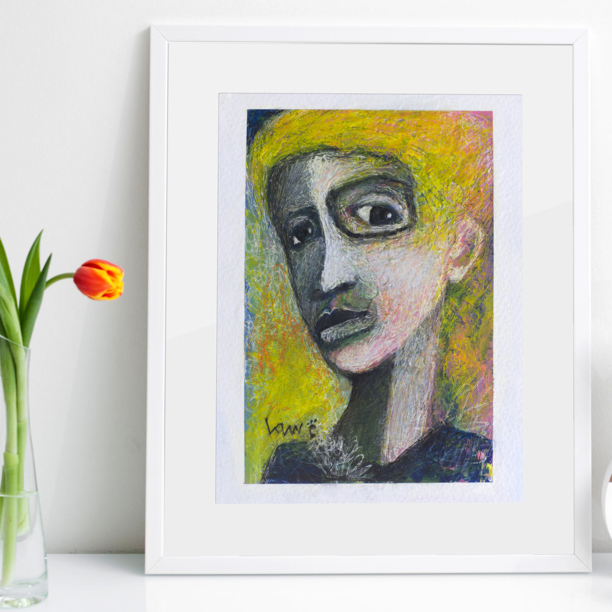 Pink Mirror | 5×7 Mixed Media Abstract Portrait