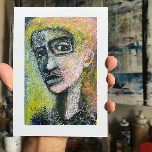 Pink Mirror | 5×7 Mixed Media Abstract Portrait