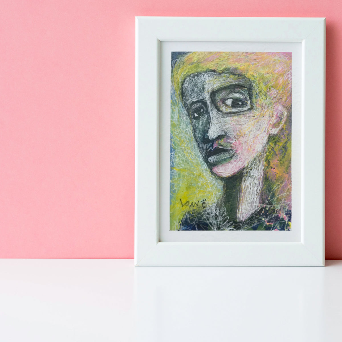Pink Mirror | 5×7 Mixed Media Abstract Portrait