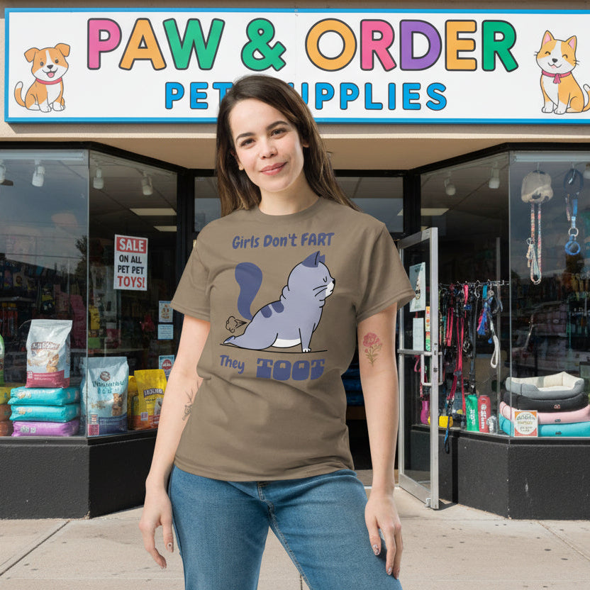 pretty woman wearing a t-shirt with a cat